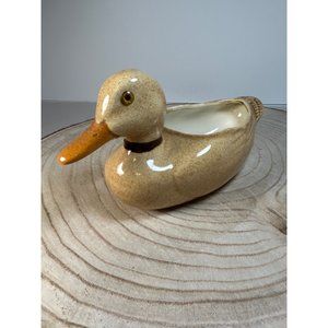 Vintage Duck Planter Unbranded Tan Yellow Glass Eyes